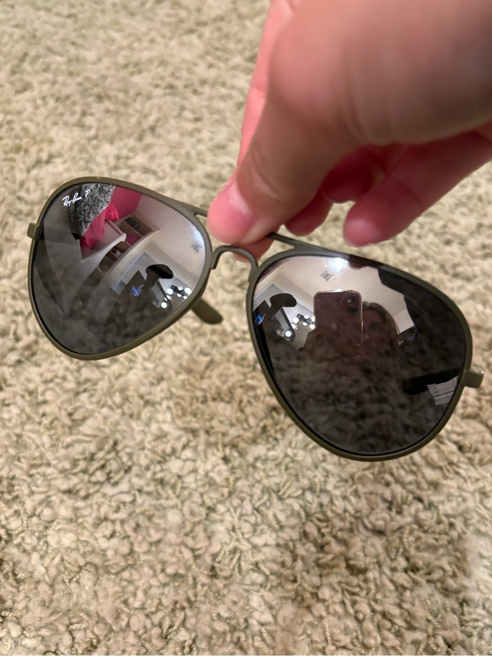 Ray-Ban Aviator Sunglasses in Olive Green with Dark Gray Lenses